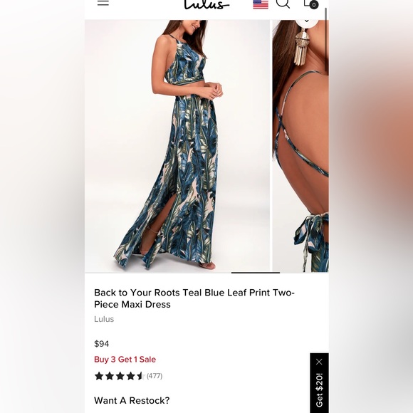 NEW Blue Leaf Print Two-Piece Maxi Dress - Picture 10 of 10